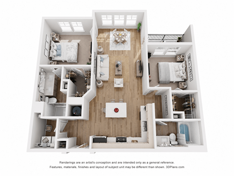 Floor plan for 2 beds, 2 baths, 1111 sqft
